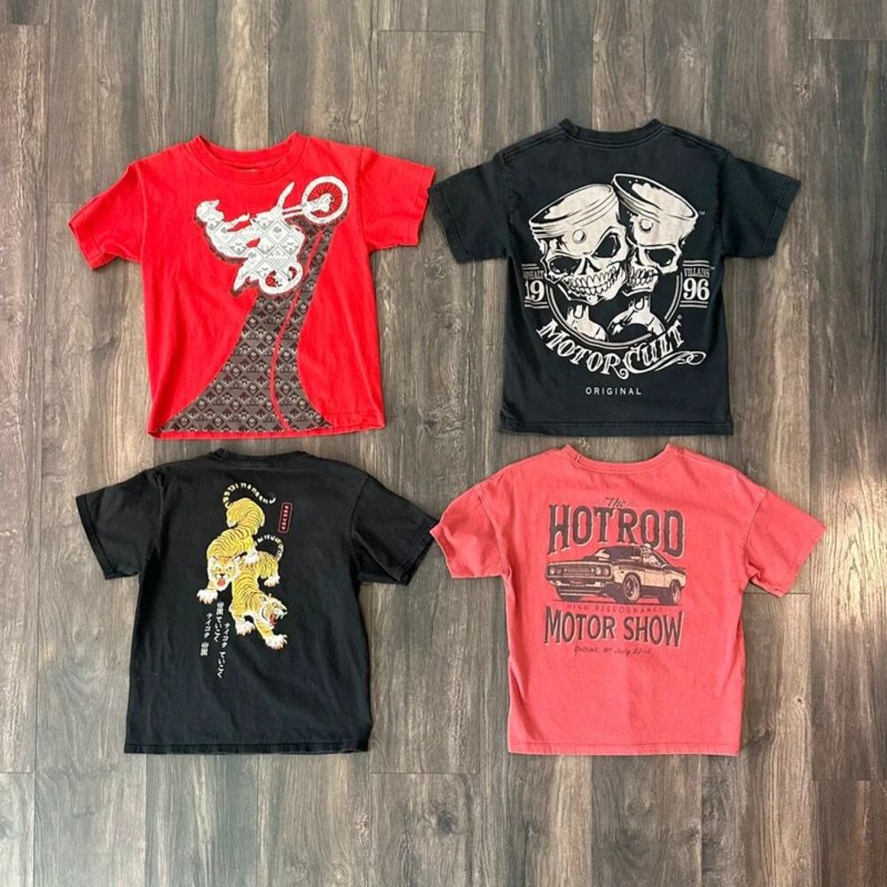 Boys Size 8 Bundle Car MotoX Kid Style T-Shirts 4 Kids Youth Tops Red Black EUC